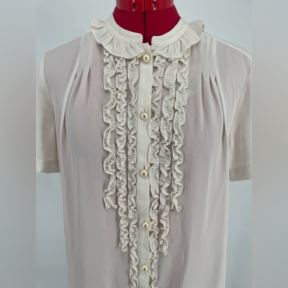 2FOR$30 Retro Ann Taylor Off White Ruffle Detailed Secretary Blouse - Picture 6 of 11
